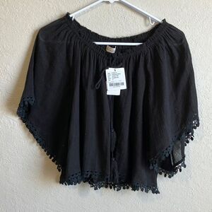 Love Shack Fancy • Black Cotton Crepe Gypsy Top Tassles Size 0